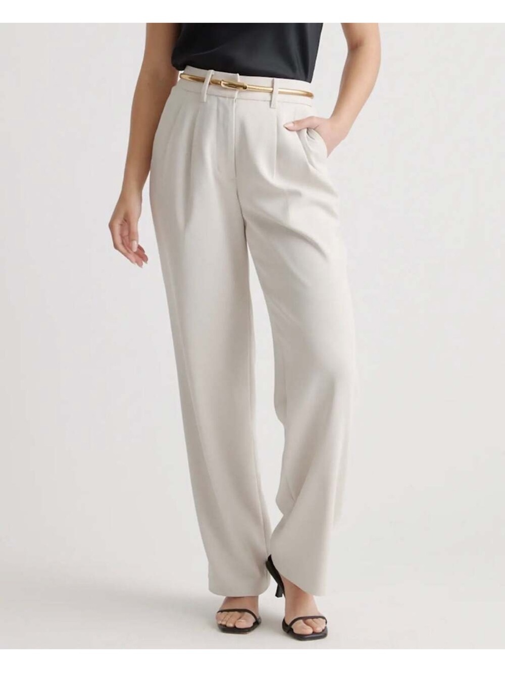 Quince Cream High-Rise Wide-Leg Trousers